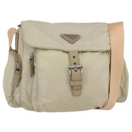 Bolsa de Ombro PRADA Nylon Bege Auth ki5997