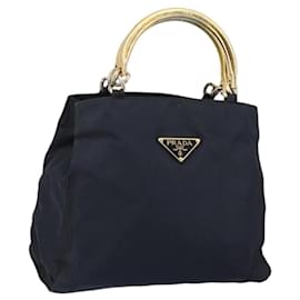 Borsa a mano PRADA in nylon blu navy e oro Auth bs29879