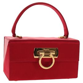Borsa a mano Gancini in raso rosso e oro Auth 145507V di Salvatore Ferragamo