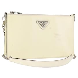 Borsa a spalla PRADA in pelle Safiano bianca argento Auth bs29803