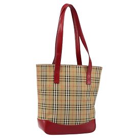Bolsa Tote Nova Check em Lona Bege Dourada Auth BA6606 da BURBERRY