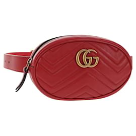 GUCCI GG Marmont Borsa a Vita in Pelle Rossa Oro 476434 Auth 146076V - Gucci