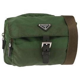 PRADA Shoulder Bag Nylon Green Silver Auth 147192