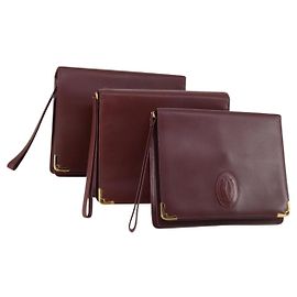 CARTIER Sac à main Must Line en cuir 3 pièces Bordeaux Auth ki6176