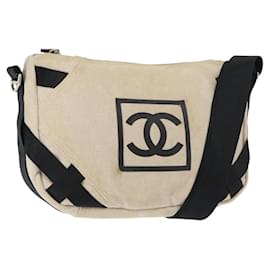 Borsa a Spalla CHANEL Sports COCO Mark Canvas Beige Argento CC Auth 146878 - Chanel