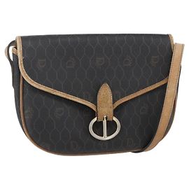 Borsa a spalla in tela a nido d'ape PVC nera e dorata Christian Dior Auth 151749