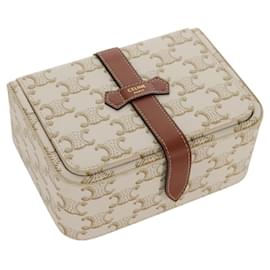 CELINE Triomphe Canvas Large Jewelry Case PVC White 4M0382DIU Auth 154934SM - Céline