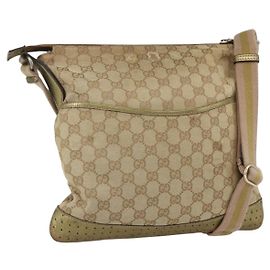 Borsa a Spalla Gucci GG Canvas Sherry Line Beige Oro 145857 Auth 151543