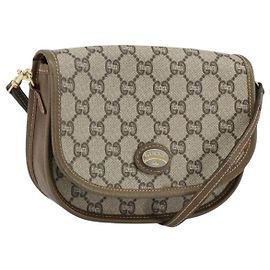 Borsa a Spalla GUCCI GG Plus Supreme PVC Beige Oro Auth ka473