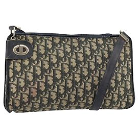 Bolso de Hombro de Lona Trotter Christian Dior Azul Marino Dorado Auth 147961