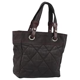CHANEL Borsa Tote Biarritz Parigi Tela rivestita Marrone Scuro Argento CC Auth bs29897