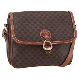 Céline Borsa a Spalla in Tela Macadam CELINE in Pelle PVC Marrone Oro Auth ka209