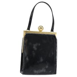 SAINT LAURENT Hand Bag Enamel Black Gold Auth 154615