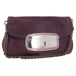 PRADA Pochette a Catena in Pelle Argento Viola Auth 148623V