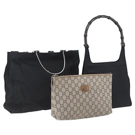 Bolso de Hombro Gucci GG Supreme en PVC Nylon 3 Piezas Beige Negro Auth ka378
