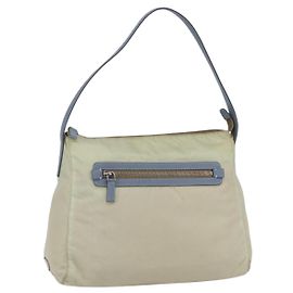 Borsa a Spalla PRADA in Nylon Pelle Beige Argento Autentica bs31155
