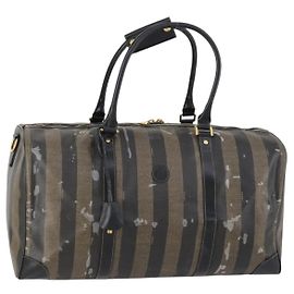 Borsa Boston in tela Pecan FENDI PVC Nero Marrone oro Auth bs30798