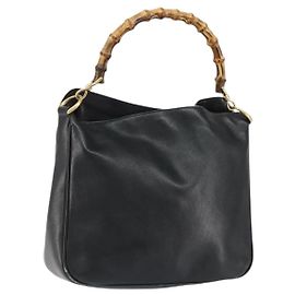 Borsa a mano in pelle Gucci Bamboo Nera Oro 001 0166 1638 Auth BA7790