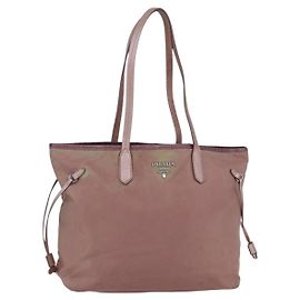 Borsa Tote Prada in nylon rosa argento Auth bs31047