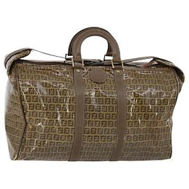 Bolsa Boston em lona Zucchino FENDI em lona revestida marrom dourado Auth 143353