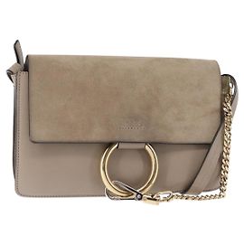 Chloé Borsa a Spalla Chloe Fay in Pelle Scamosciata Beige Oro Auth BA6627