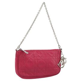 Borsa a Spalla Canage Chain Christian Dior in Pelle di Agnello Rosa Argento Auth mr1565