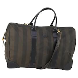 Borsa Boston in tela Pecan FENDI PVC 2 in 1 Nero Marrone oro Auth th6392 - Fendi