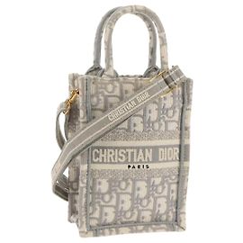 Borsa a Spalla Christian Dior Oblique Book Tote in Tela Grigia Oro Auth 129785M