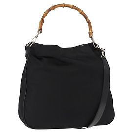 Borsa a mano in nylon Gucci Bamboo 2 vie nera argento 001 0166 1577 Auth BA5807