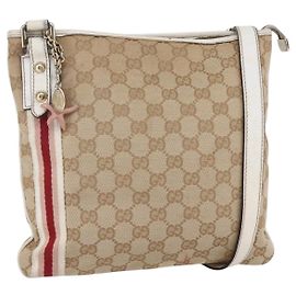 Borsa a Spalla Gucci GG Canvas Sherry Line Beige Oro 144388 Auth 148841