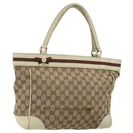 GUCCI GG Canvas Web Sherry Linie Tote Bag Beige Gold 257061 Auth gh1178