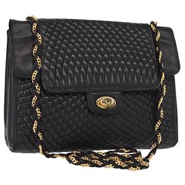 BALLY Borsa a Spalla in Pelle Trapuntata con Catena Nero Oro Auth am9465
