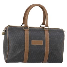 Borsa Boston in tela a nido d'ape PVC nera e oro Christian Dior Auth bs30245