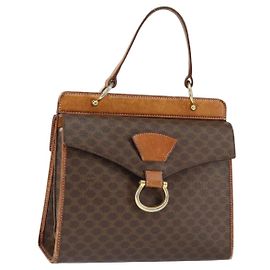 Céline CELINE Macadam Canvas Hand Bag PVC Leather Brown Gold Auth 149127