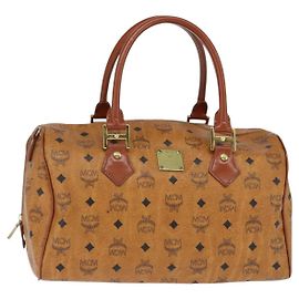 Borsa Boston MCM Logogram Vicetos in pelle PVC 2 in 1 marrone oro Auth am9555