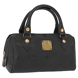 MCM Vicetos Logogram Mini Borsa a Mano in Pelle PVC Nera Oro Auth bs30228