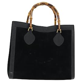 Gucci Bamboo Tote Bag aus Wildleder Schwarz Gold 002 2853 0260 0 Auth ep11373