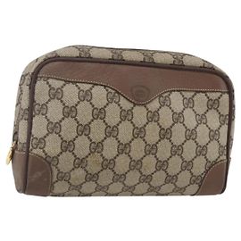 GUCCI GG Supreme Clutch Bag PVC Beige Oro 014 58 6094 Auth bs30264
