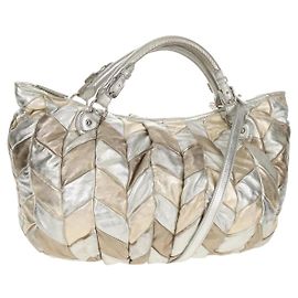 Borsa a mano Miu Miu in pelle 2 vie Champagne Oro Argento Auth 146159