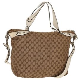 Gucci Borsa tote GG Canvas Horsebit 2way Beige Oro 232949 Auth 146265
