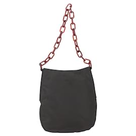 Borsa a spalla con catena Prada in nylon marrone Auth bs29917