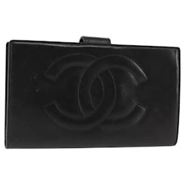 CHANEL Cartera Larga de Piel de Cordero Negra CC Auth am9206