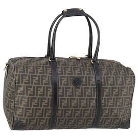 Borsa Boston in tela Zucca FENDI PVC nera e marrone Auth 144233