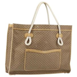 GUCCI Micro GG Supreme Tote Bag aus PVC Beige Gold Auth am9689