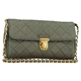 PRADA Borsa a Spalla con Catena Nylon Kaki Oro Auth 153389