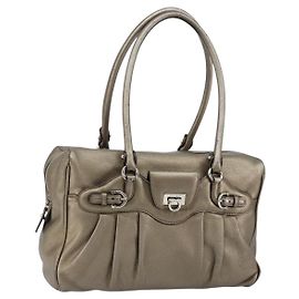 Sac à main Gancini en cuir Salvatore Ferragamo or argent Auth BA6588