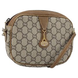 Borsa a Spalla GUCCI GG Plus Supreme PVC Beige Oro Auth bs31626