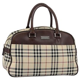 Burberry Borsa Tote Nova Check in nylon beige e argento Auth BA8239