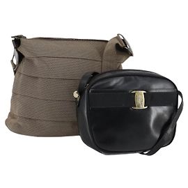Bolsa de Ombro Salvatore Ferragamo em Couro Lona 2 Conjunto Preto Bege Auth bs31189