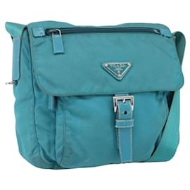 Borsa a Spalla PRADA in Nylon Blu Turchese Argento Autentica 156016